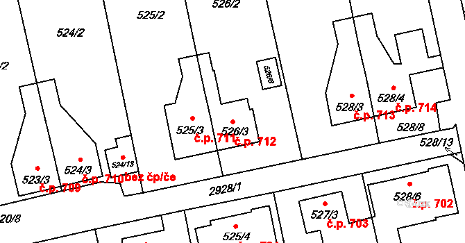 Kylešovice 712, Opava na parcele st. 526/3 v KÚ Kylešovice, Katastrální mapa