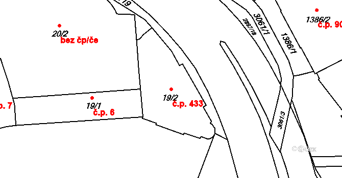Město 433, Opava na parcele st. 19/2 v KÚ Opava-Město, Katastrální mapa