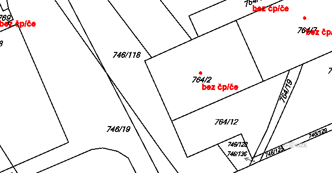 Počenice-Tetětice 44976640 na parcele st. 764/2 v KÚ Počenice, Katastrální mapa