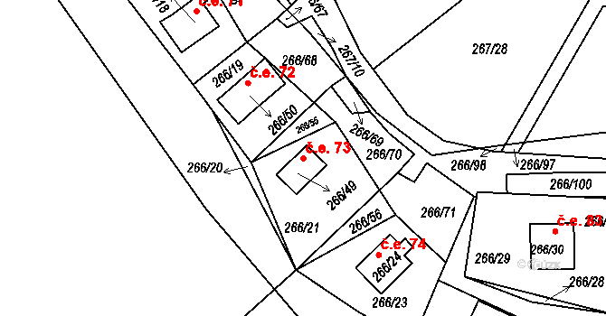Tušimice 73, Kadaň na parcele st. 266/49 v KÚ Tušimice, Katastrální mapa