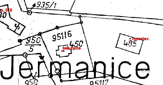 Jeřmanice 48031640 na parcele st. 450 v KÚ Jeřmanice, Katastrální mapa