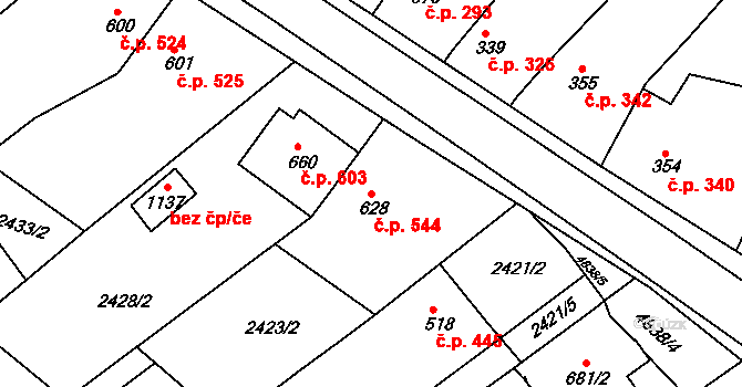 Boršice 544 na parcele st. 628 v KÚ Boršice u Buchlovic, Katastrální mapa