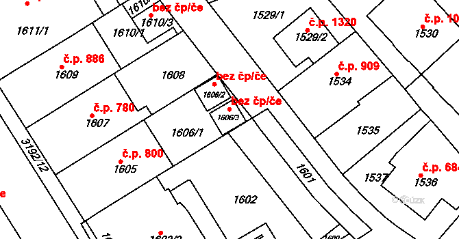 Praha 49107640 na parcele st. 1606/3 v KÚ Michle, Katastrální mapa