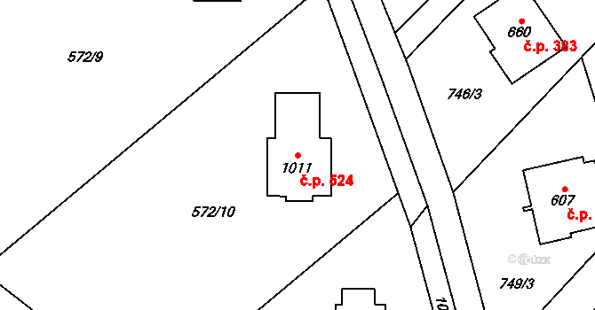 Podhůří 524, Vrchlabí na parcele st. 1011 v KÚ Podhůří-Harta, Katastrální mapa