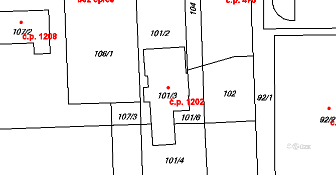Horní Suchá 1202 na parcele st. 101/3 v KÚ Horní Suchá, Katastrální mapa