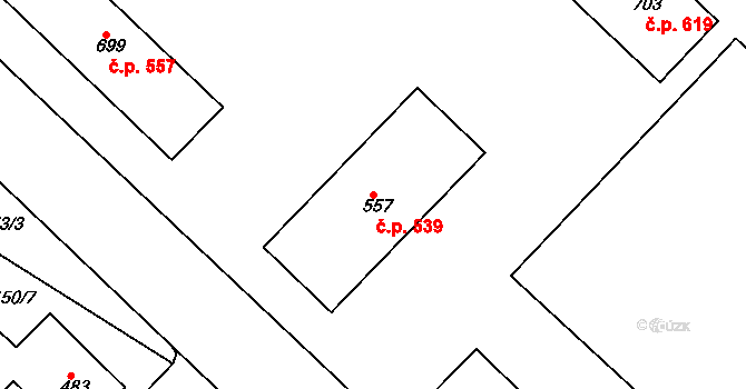 Lobeček 539, Kralupy nad Vltavou na parcele st. 557 v KÚ Lobeček, Katastrální mapa