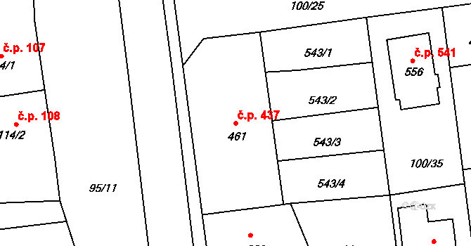 Rudná 437 na parcele st. 461 v KÚ Dušníky u Rudné, Katastrální mapa