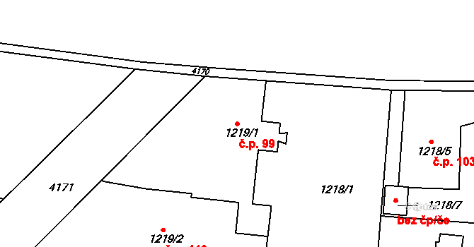 Cihelny 99, Jaroměř na parcele st. 1219/1 v KÚ Jaroměř, Katastrální mapa
