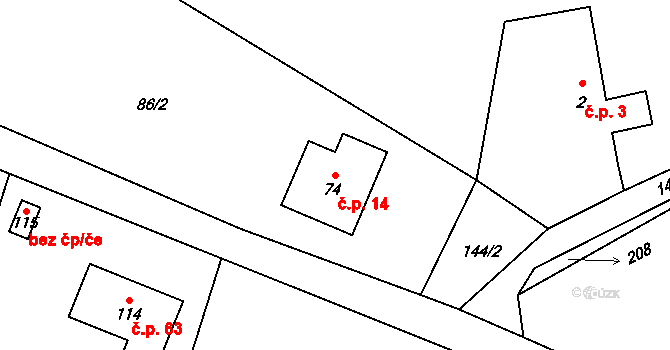 Lhotky 14, Kramolna na parcele st. 74 v KÚ Lhotky, Katastrální mapa