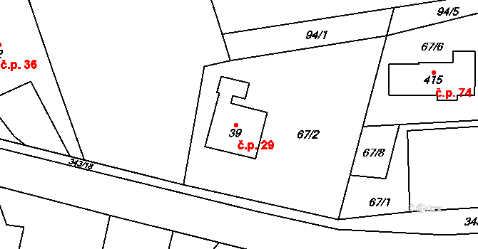 Hrádek 29, Srch na parcele st. 39 v KÚ Hrádek u Pardubic, Katastrální mapa