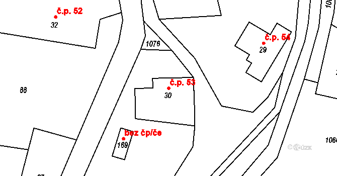 Rejchartice 53 na parcele st. 30 v KÚ Rejchartice u Šumperka, Katastrální mapa
