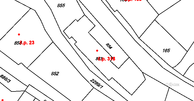 Suchdol nad Odrou 318 na parcele st. 853 v KÚ Suchdol nad Odrou, Katastrální mapa