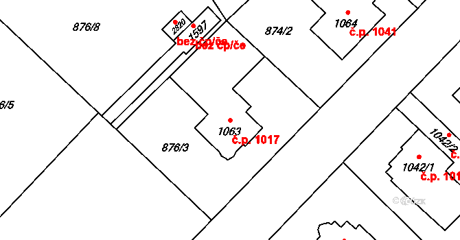 Frenštát pod Radhoštěm 1017 na parcele st. 1063 v KÚ Frenštát pod Radhoštěm, Katastrální mapa