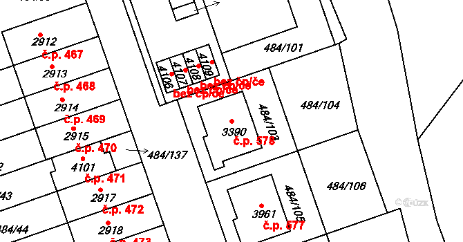 Horní Brána 578, Český Krumlov na parcele st. 3390 v KÚ Český Krumlov, Katastrální mapa