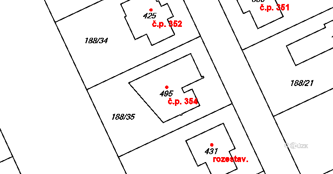 Radonice 354 na parcele st. 495 v KÚ Radonice u Prahy, Katastrální mapa