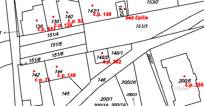 Čekanice 382, Tábor na parcele st. 148/2 v KÚ Čekanice u Tábora, Katastrální mapa