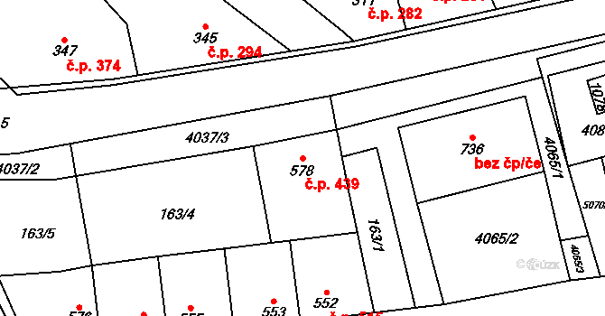 Kryry 439 na parcele st. 578 v KÚ Kryry, Katastrální mapa