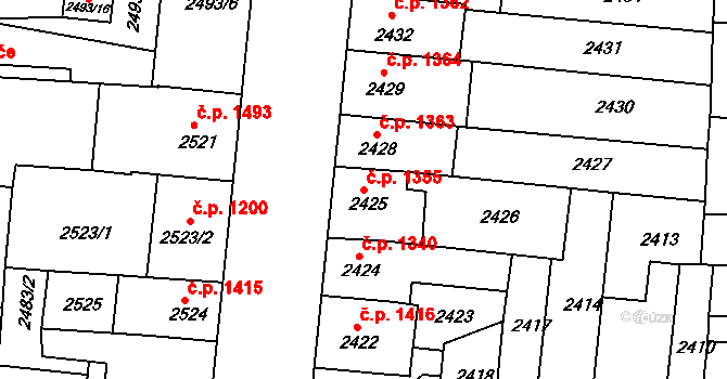 Louny 1355 na parcele st. 2425 v KÚ Louny, Katastrální mapa