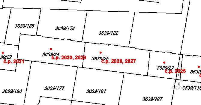 Louny 2027,2028 na parcele st. 3639/25 v KÚ Louny, Katastrální mapa