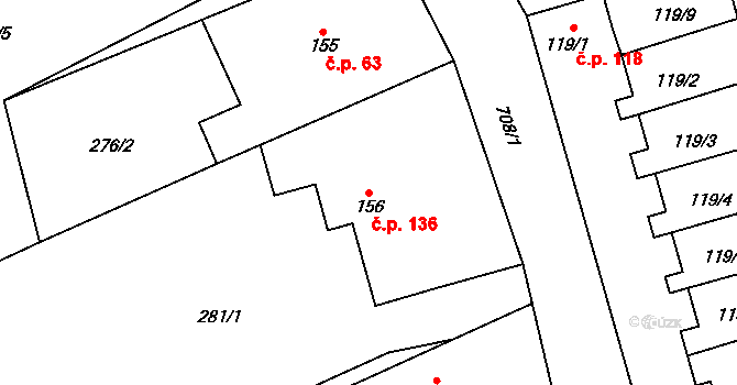 Malá Čermná 136, Čermná nad Orlicí na parcele st. 156 v KÚ Malá Čermná nad Orlicí, Katastrální mapa