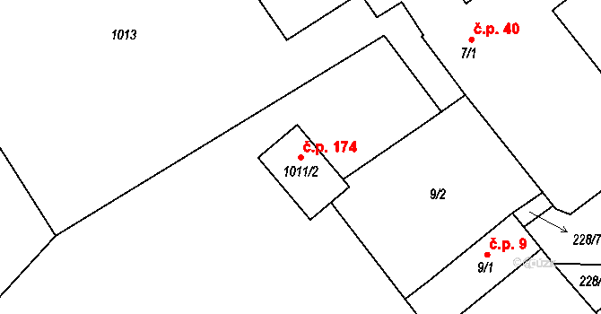 Tušť 174, Suchdol nad Lužnicí na parcele st. 1011/2 v KÚ Tušť, Katastrální mapa