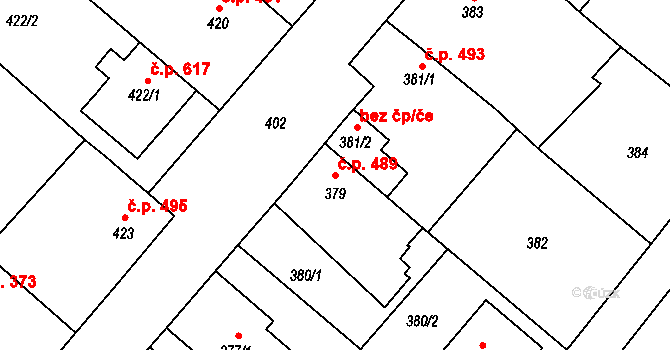 Lednice 489 na parcele st. 379 v KÚ Lednice na Moravě, Katastrální mapa