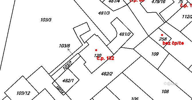 Trávník 132, Kroměříž na parcele st. 120 v KÚ Trávník, Katastrální mapa