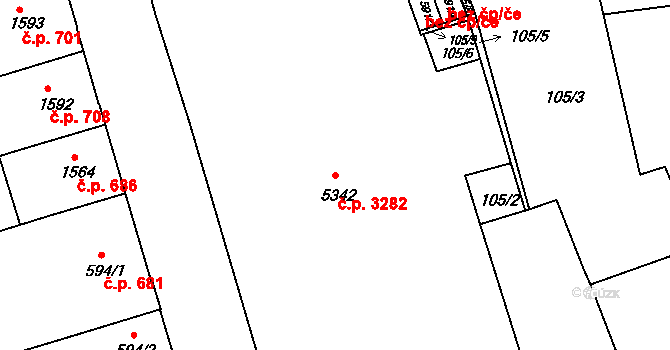 Kroměříž 3282 na parcele st. 5342 v KÚ Kroměříž, Katastrální mapa
