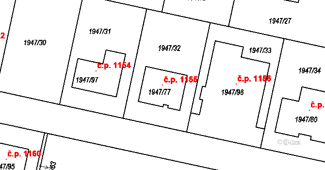 Nivnice 1155 na parcele st. 1947/77 v KÚ Nivnice, Katastrální mapa