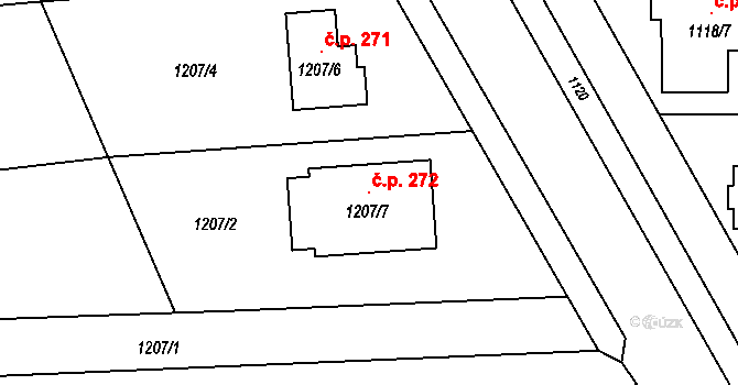 Jevišovka 272 na parcele st. 1207/7 v KÚ Jevišovka, Katastrální mapa