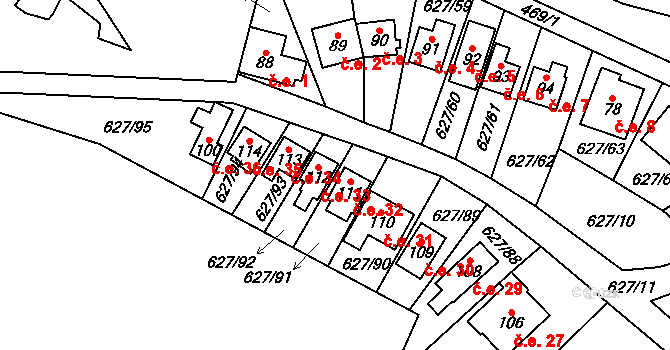 Křenůvky 33, Myslejovice na parcele st. 112 v KÚ Křenůvky, Katastrální mapa