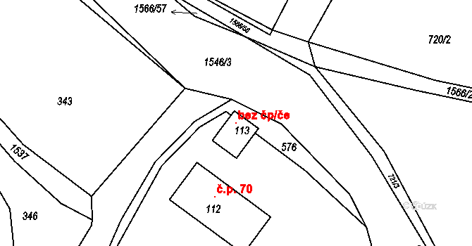 Dírná 105259641 na parcele st. 113 v KÚ Lžín, Katastrální mapa