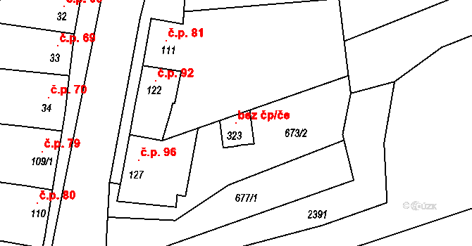 Rousínov 106266641 na parcele st. 323 v KÚ Čechyně, Katastrální mapa
