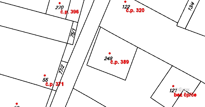 Míšovice 389, Hostěradice na parcele st. 249 v KÚ Míšovice, Katastrální mapa