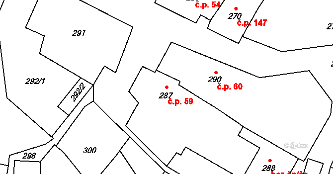 Miroslavské Knínice 59 na parcele st. 287 v KÚ Miroslavské Knínice, Katastrální mapa