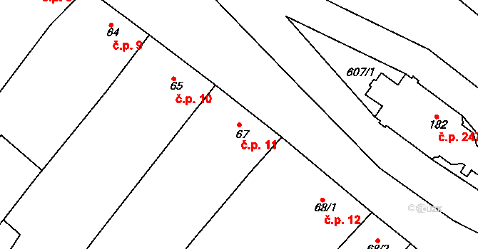 Lobodice 11 na parcele st. 67 v KÚ Lobodice, Katastrální mapa