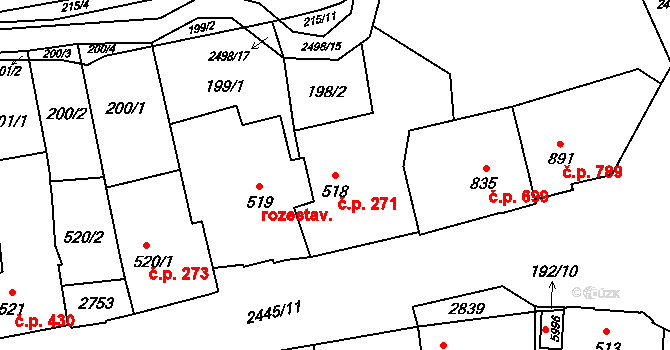 Hranice I-Město 271, Hranice na parcele st. 518 v KÚ Hranice, Katastrální mapa