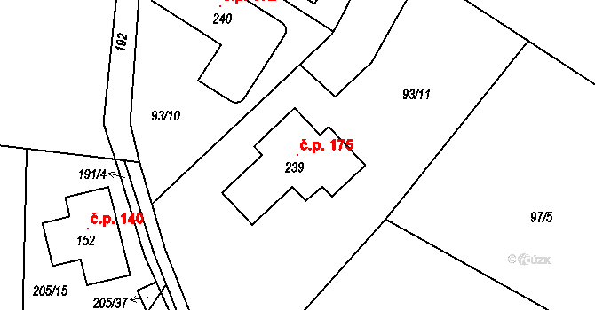 Sedlec 175 na parcele st. 239 v KÚ Sedlec u Líbeznic, Katastrální mapa