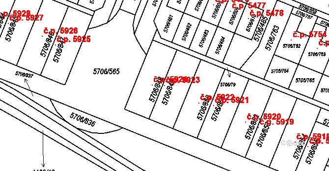 Jihlava 5923 na parcele st. 5706/849 v KÚ Jihlava, Katastrální mapa