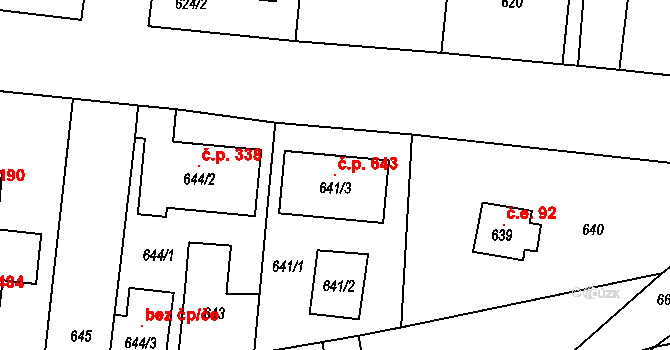 Senec 643, Zruč-Senec na parcele st. 641/3 v KÚ Senec u Plzně, Katastrální mapa