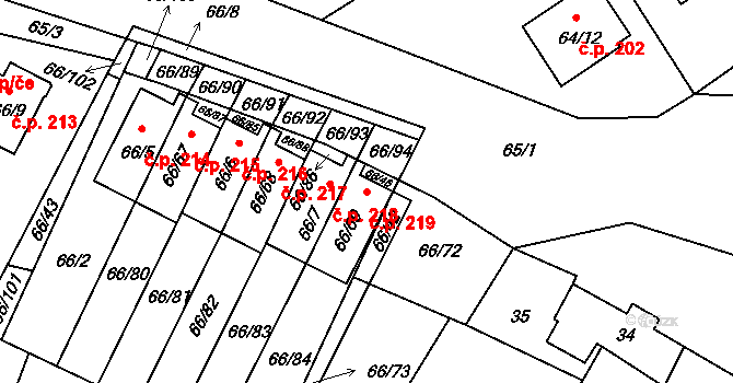 Stará Pohůrka 219, Srubec na parcele st. 66/69 v KÚ Srubec, Katastrální mapa