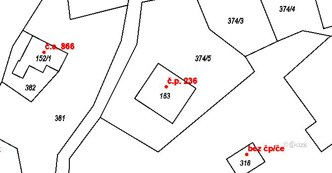 Josefův Důl 236 na parcele st. 183 v KÚ Josefův Důl u Jablonce nad Nisou, Katastrální mapa