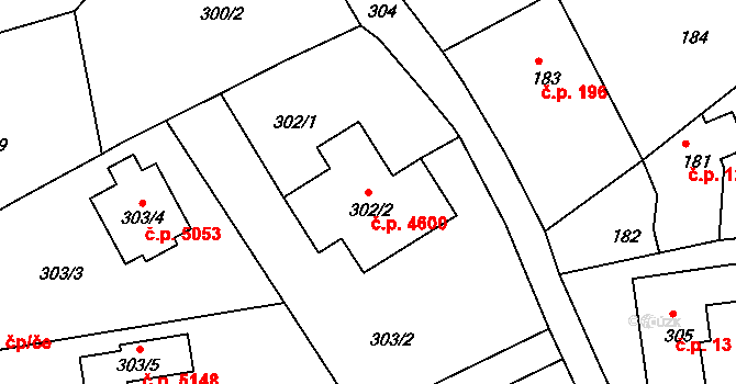 Rýnovice 4600, Jablonec nad Nisou na parcele st. 302/2 v KÚ Rýnovice, Katastrální mapa