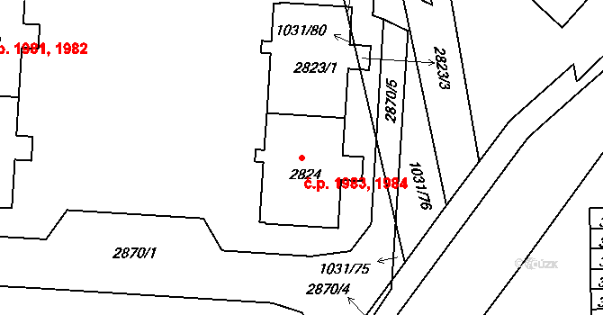 Nymburk 1983,1984 na parcele st. 2824 v KÚ Nymburk, Katastrální mapa