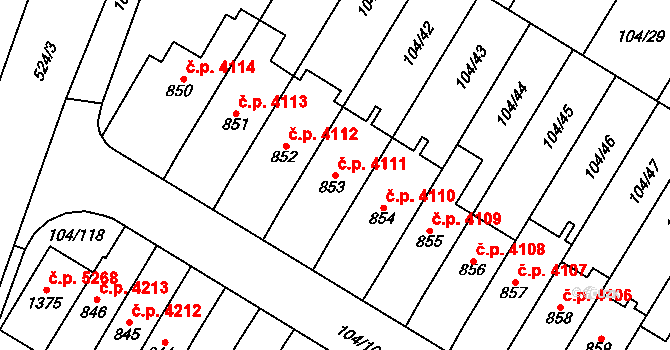 Jihlava 4111 na parcele st. 853 v KÚ Bedřichov u Jihlavy, Katastrální mapa
