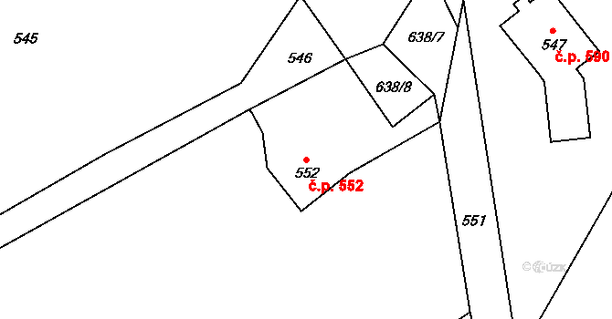 Bystřice 552 na parcele st. 552 v KÚ Bystřice nad Olší, Katastrální mapa
