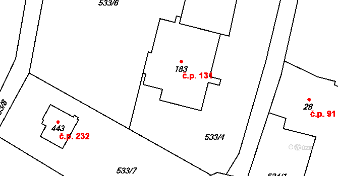 Guty 131, Třinec na parcele st. 183 v KÚ Guty, Katastrální mapa