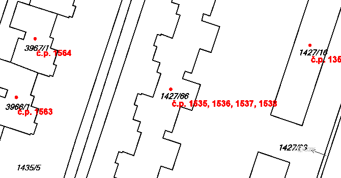 Čelákovice 1535,1536,1537,1538 na parcele st. 1427/66 v KÚ Čelákovice, Katastrální mapa