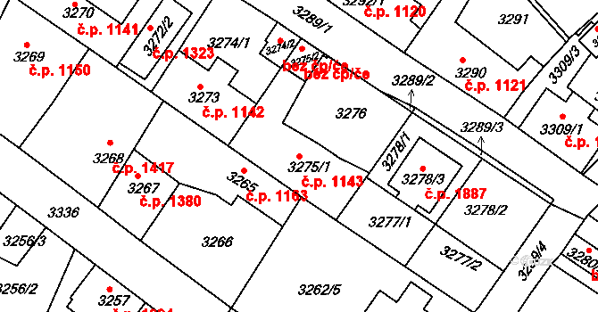 Roztoky 1143 na parcele st. 3275/1 v KÚ Žalov, Katastrální mapa