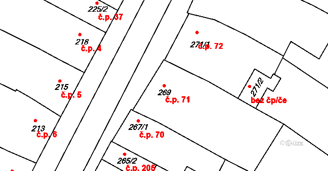 Hrušovany u Brna 71 na parcele st. 269 v KÚ Hrušovany u Brna, Katastrální mapa